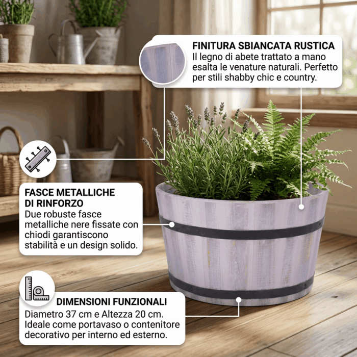 Mastello in abete sbiancato Ø37H20 cm - immagine 3