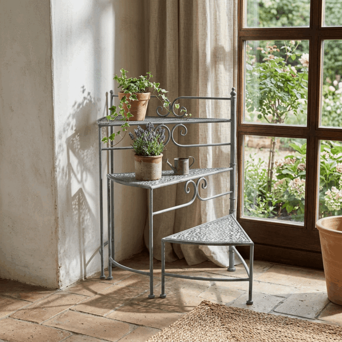 Scaletta portapiante in metallo grigio anticato 3 piani ripieghevole 53X31H65 cm - immagine 5