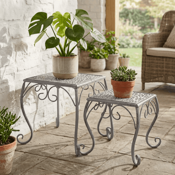 Portavaso in set di 2 quadrati in metallo grigio anticato 25X25H26 - immagine 5