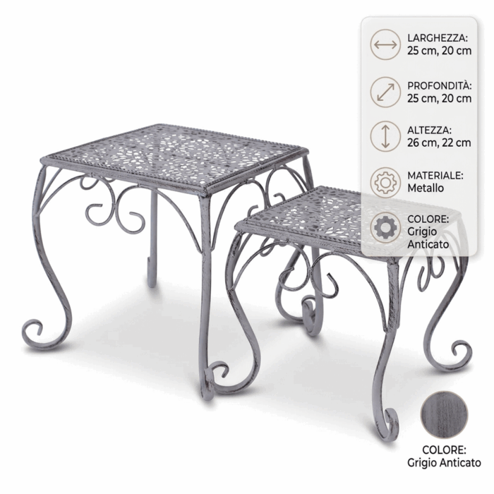 Portavaso in set di 2 quadrati in metallo grigio anticato 25X25H26 - immagine 4