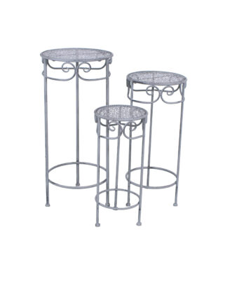 Portavaso in metallo grigio anticato set da 3 supporti Ø32H70 cm
