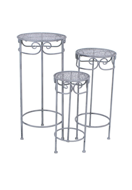 Portavaso in metallo grigio anticato set da 3 supporti Ø32H70 cm