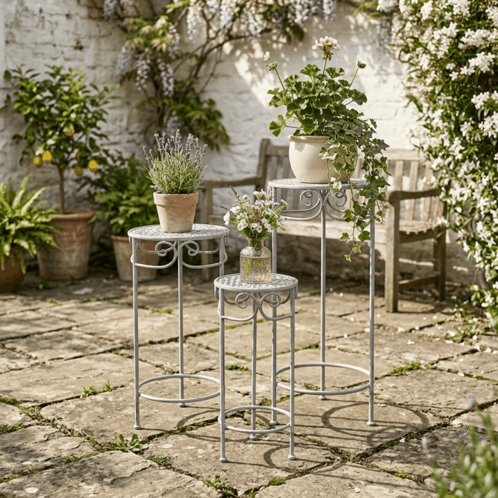 Portavaso in metallo grigio anticato set da 3 supporti Ø32H70 cm - immagine 2