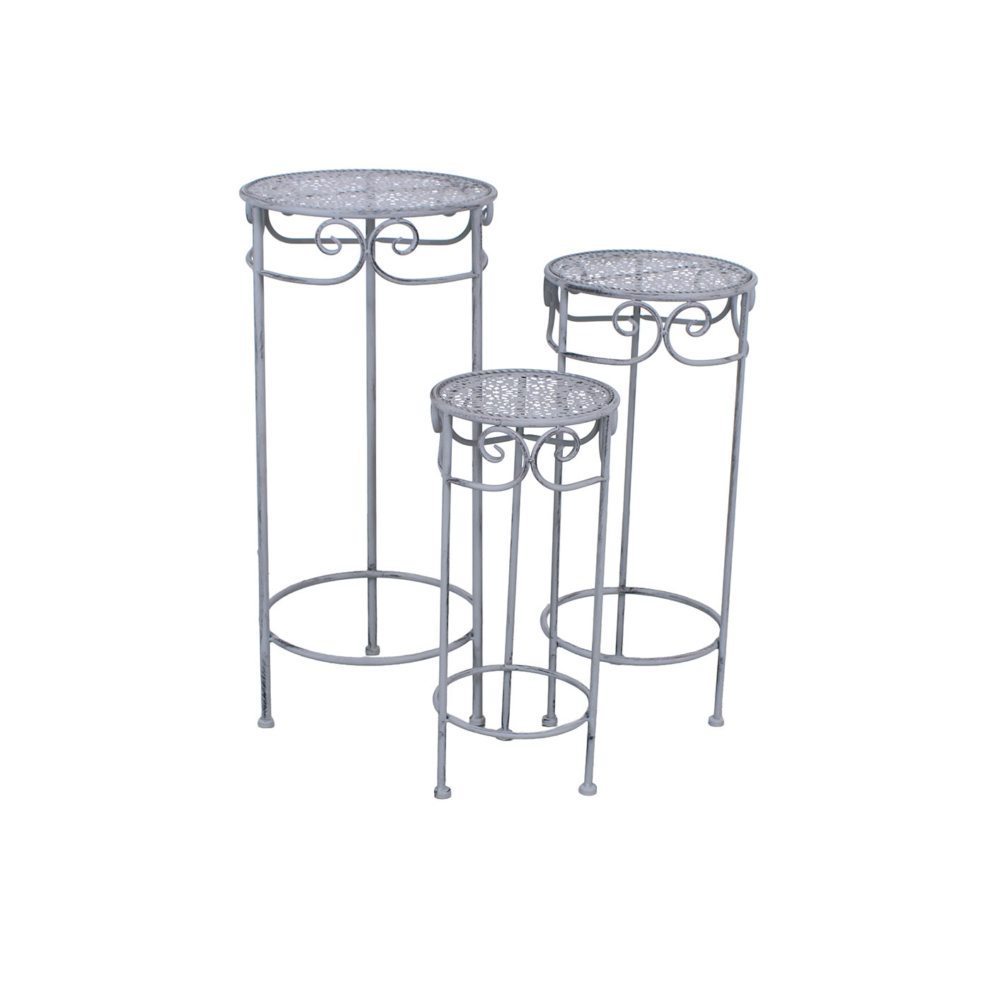 16-NQ8046GCP Portavaso in metallo grigio anticato set da 3 supporti Ø32H70 cm
