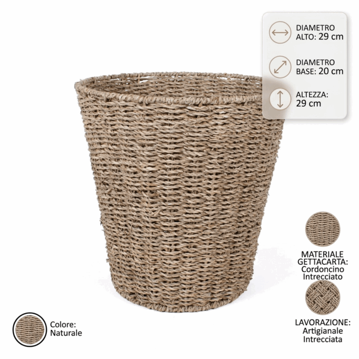 Gettacarta rotondo in cordoncino intrecciato Ø29/20H20 cm - immagine 4