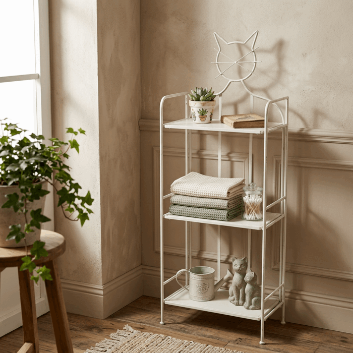 Etagere gatto in metallo bianco anticato 3 ripiani 40x25x124 cm - immagine 2
