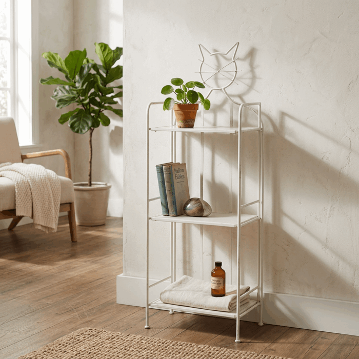 Etagere gatto in metallo bianco anticato 3 ripiani 40x25x124 cm - immagine 5