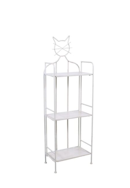 Etagere gatto in metallo bianco anticato 3 ripiani 40x25x124 cm