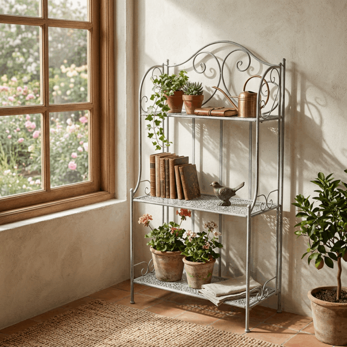 Etagere in metallo grigio anticato a 3 ripiani 60X30H122 cm - immagine 5
