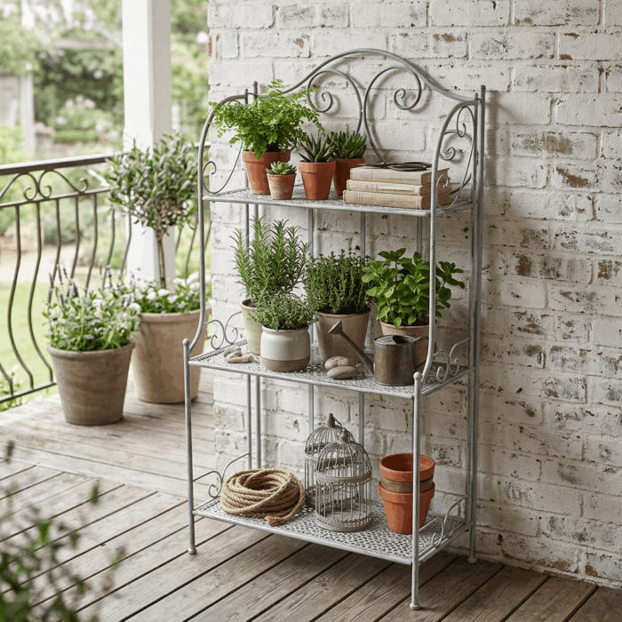 Etagere in metallo grigio anticato a 3 ripiani 60X30H122 cm - immagine 2
