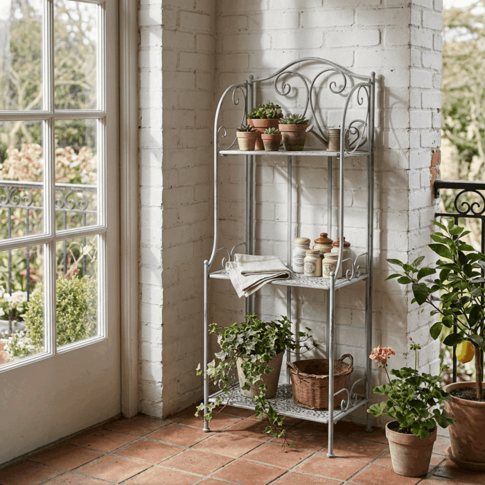 Etagere in Metallo Grigio Anticato a 3 Piani 40X30H122 cm - immagine 2