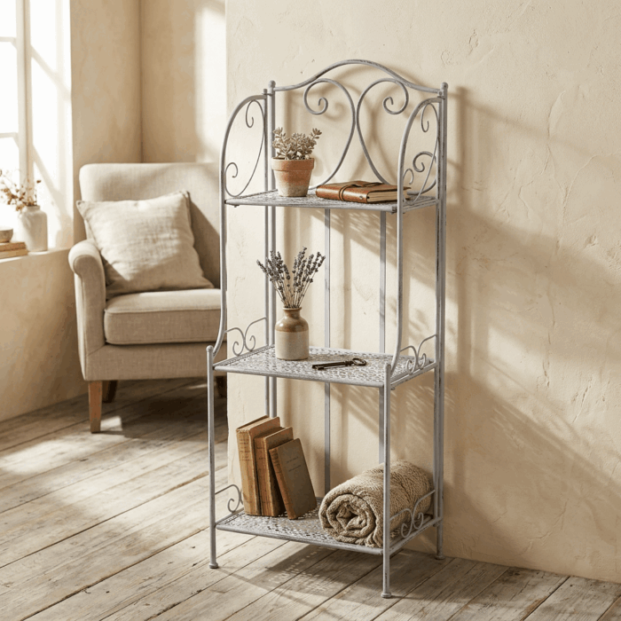 Etagere in Metallo Grigio Anticato a 3 Piani 40X30H122 cm - immagine 5