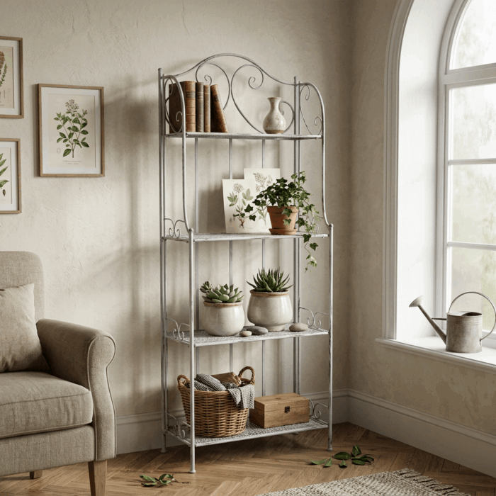 Etagere in Metallo Grigio Anticato 4 Ripiani 60X30H161 cm - immagine 5