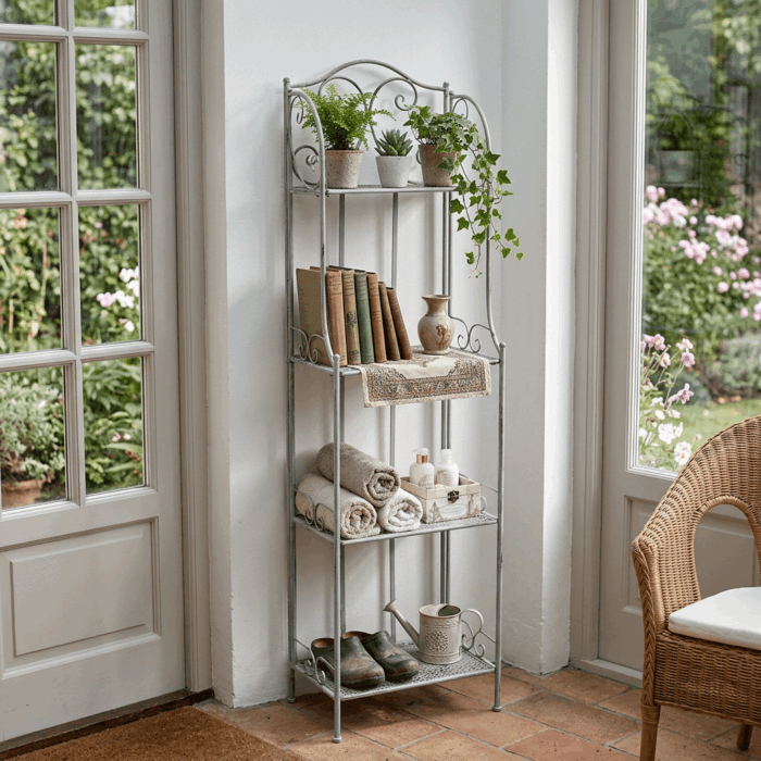 Etagere in Metallo Grigio Anticato a 4 Ripiani 40X30H161 cm - immagine 5