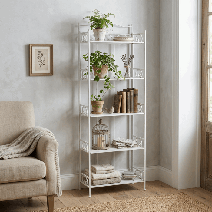 Etagere in metallo bianco anticato a 5 ripiani 47x23x160 cm - immagine 2