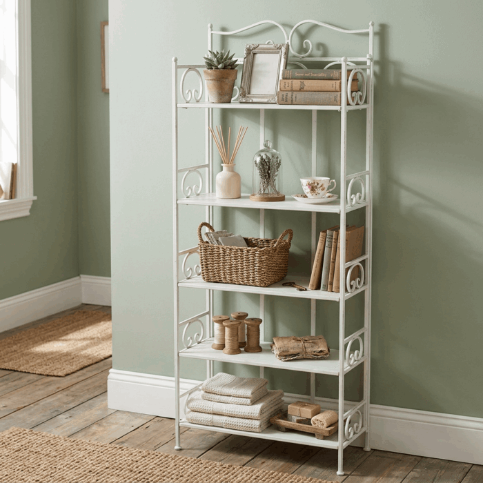 Etagere in metallo bianco anticato a 5 ripiani 47x23x160 cm - immagine 5
