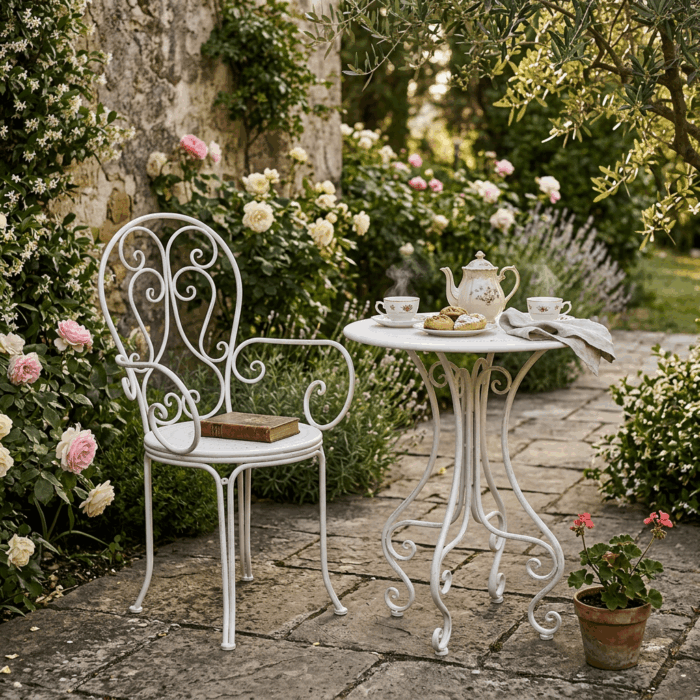 Tavolo rotondo in metallo bianco anticato "Alessia" Ø 61H76 cm - immagine 5