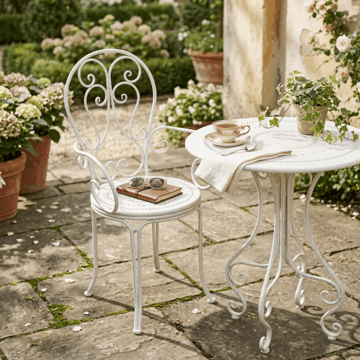 Poltrona metallo bianco anticato "Alessia" con braccioli 51X50h97 cm - immagine 2