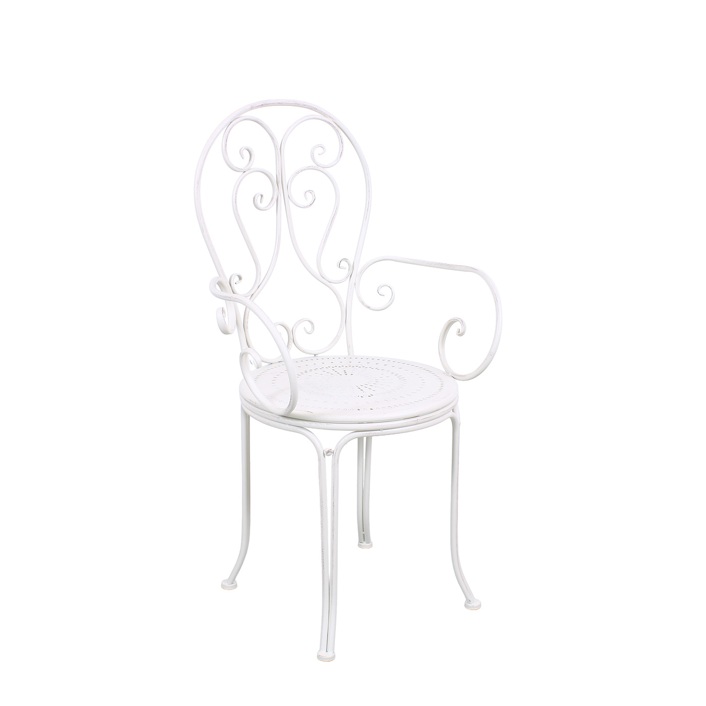 72-NQ4019 Poltrona metallo bianco anticato "Alessia" con braccioli 51X50h97 cm