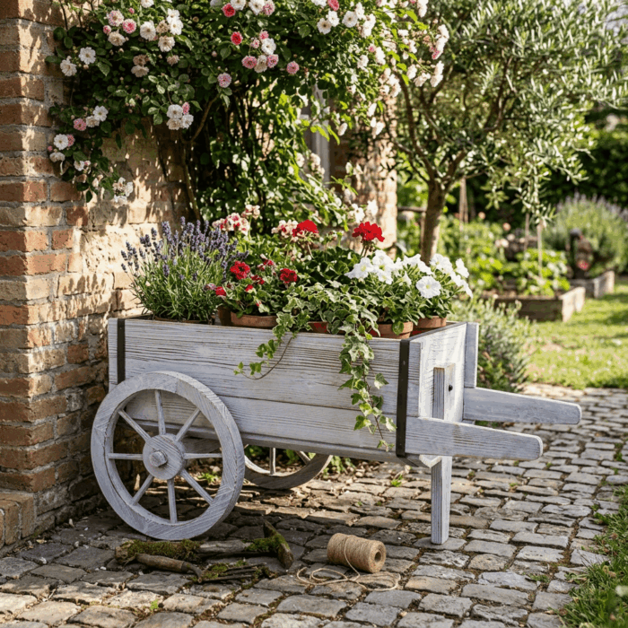 Carretto decorativo in abete sbiancato 80x44H39 cm - immagine 2
