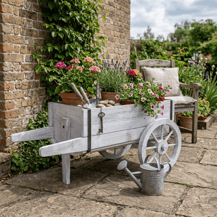 Carretto decorativo in abete sbiancato 80x44H39 cm - immagine 5
