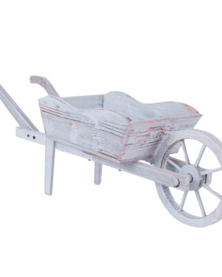 Carriola decorativa in abete sbiancata 120x32xH45 cm