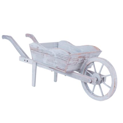 Carriola decorativa in abete sbiancata 120x32xH45 cm