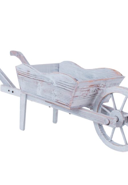 Carriola decorativa in abete sbiancata 120x32xH45 cm