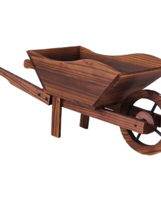 Carriola Decorativa in Legno di Abete Marrone Scuro Brunito 82x32xH33 cm