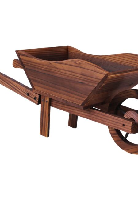 Carriola Decorativa in Legno di Abete Marrone Scuro Brunito 82x32xH33 cm