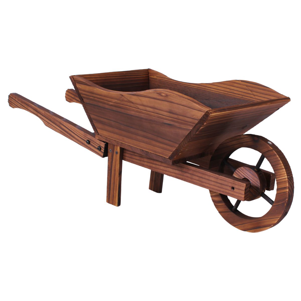 82-LL2128 Carriola Decorativa in Legno di Abete Marrone Scuro Brunito 82x32xH33 cm