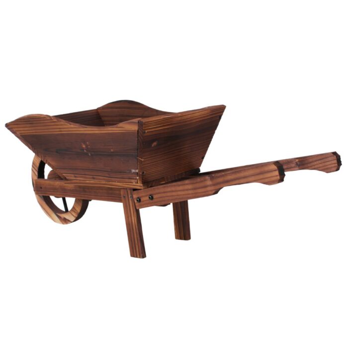 Carriola Decorativa in Legno di Abete Marrone Scuro Brunito 82x32xH33 cm - immagine 6