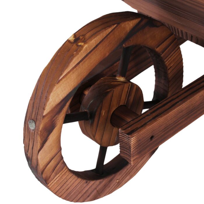 Carriola Decorativa in Legno di Abete Marrone Scuro Brunito 82x32xH33 cm - immagine 7
