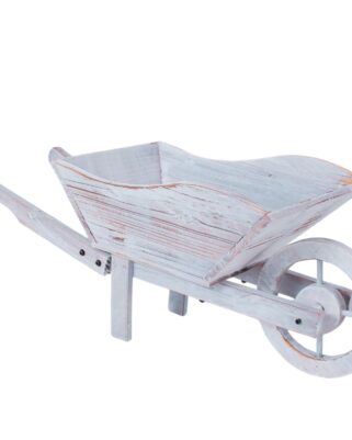 Carriola decorativa in legno di abete sbiancata 82x32xH33 cm