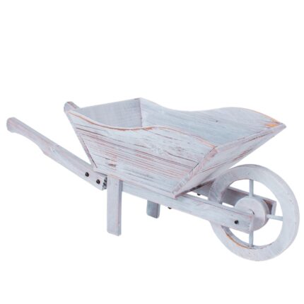 Carriola decorativa in legno di abete sbiancata 82x32xH33 cm