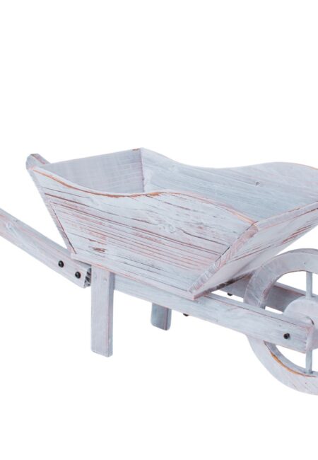 Carriola decorativa in legno di abete sbiancata 82x32xH33 cm
