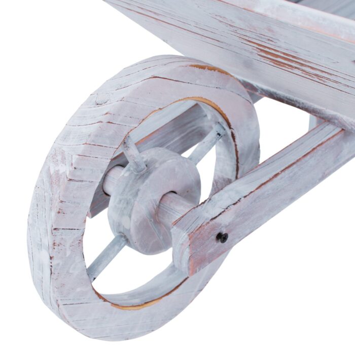 Carriola decorativa in legno di abete sbiancata 82x32xH33 cm - immagine 7