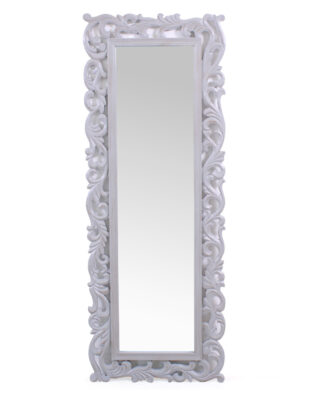 Specchio Giulia intagliato in MDF grigio con cornice decorativa 45x120 cm