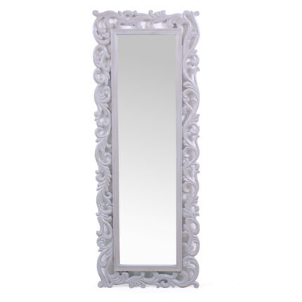 Specchio Giulia intagliato in MDF grigio con cornice decorativa 45x120 cm