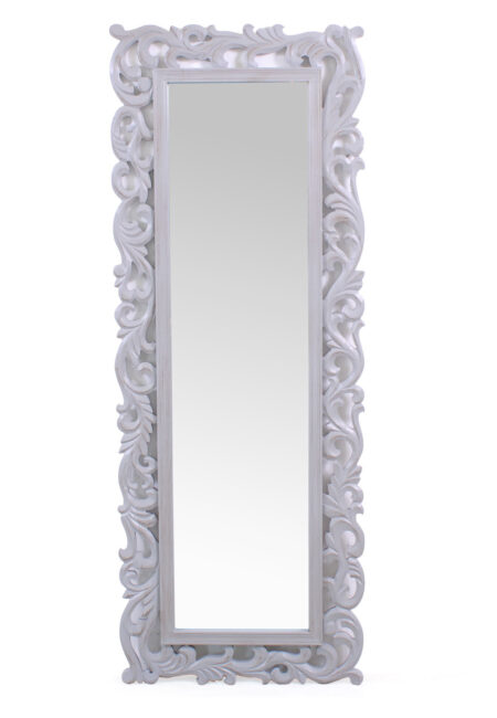 Specchio Giulia intagliato in MDF grigio con cornice decorativa 45x120 cm
