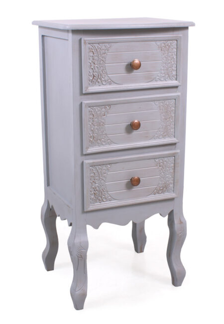 Cassettiera Giulia 3 cassetti in MDF e legno di pino grigio 40X30H82 cm