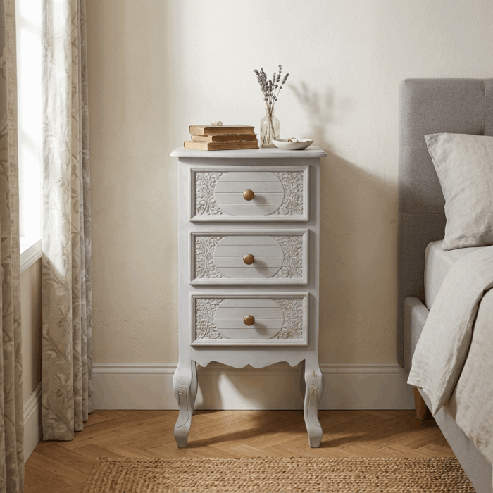 Cassettiera Giulia 3 cassetti in MDF e legno di pino grigio 40X30H82 cm - immagine 2
