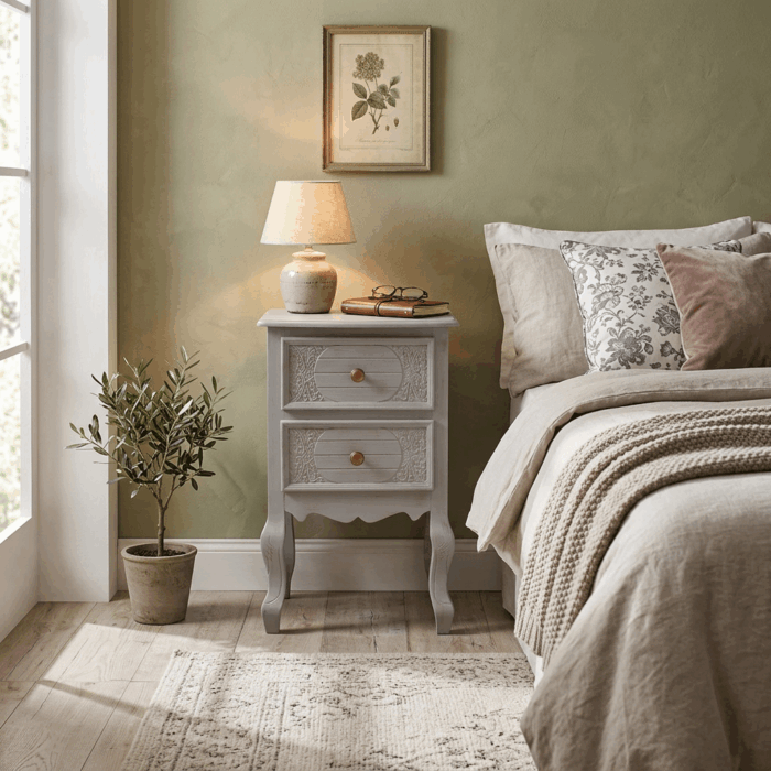 Cassettiera Giulia 2 cassetti in MDF e legno di pino grigio 40X30H64 cm - immagine 5